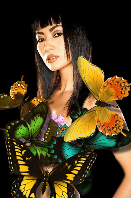 The beautiful chinese actress Bai Ling is attacked by butterflies !
Click on the picture to make them go away and undress her !