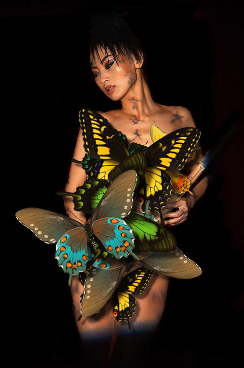The beautiful chinese actress Bai Ling is attacked by butterflies !
Click on the picture to make them go away and undress her !